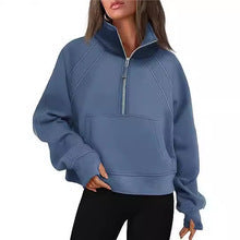 Damen nan weit geschnittenes Kurzpullover mit Stehkragen, halbem Reißverschluss und Kängurutasche Echo Archiv