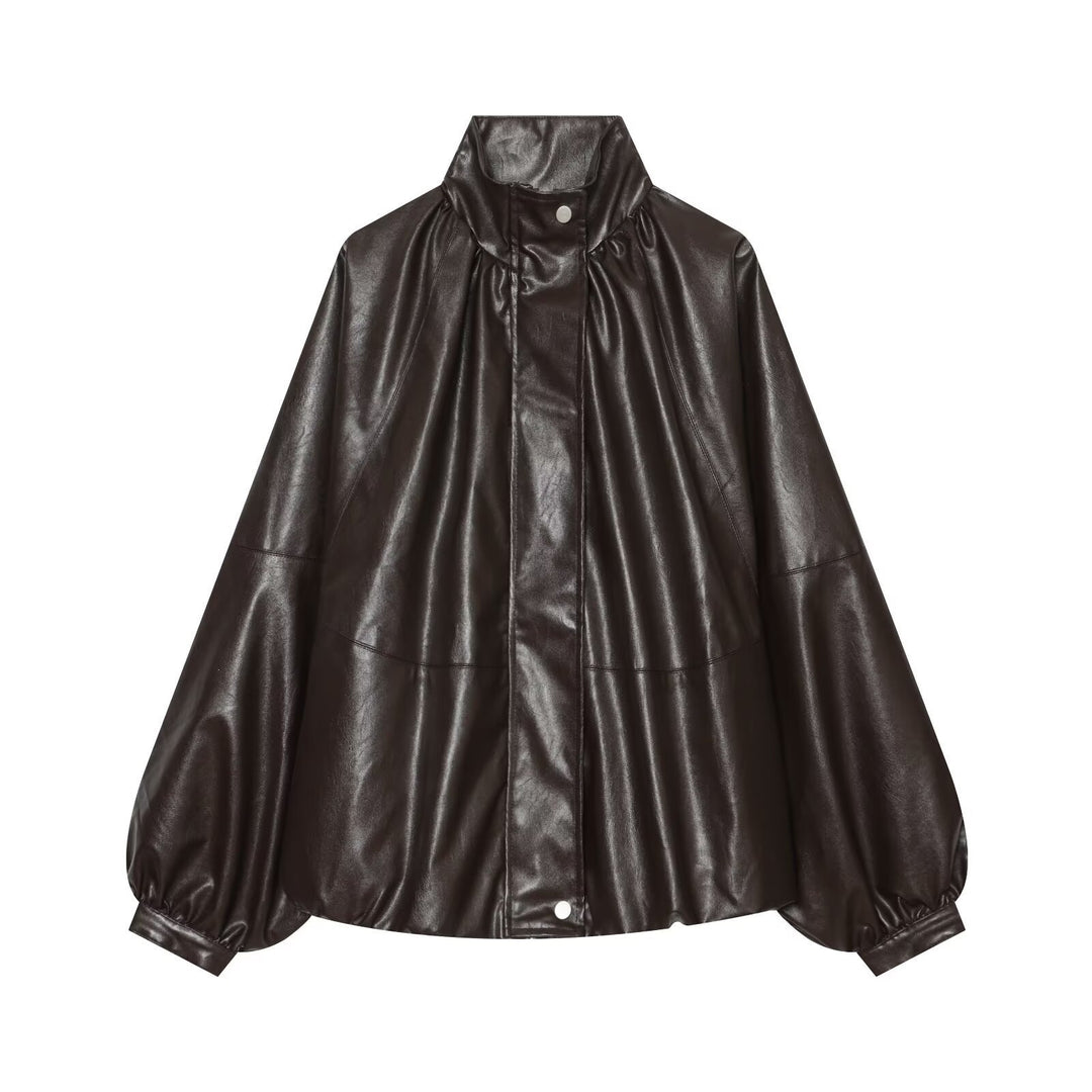 Damen Oversized Kunstleder-Cape mit Stehkragen und Ballonärmeln Echo Archiv
