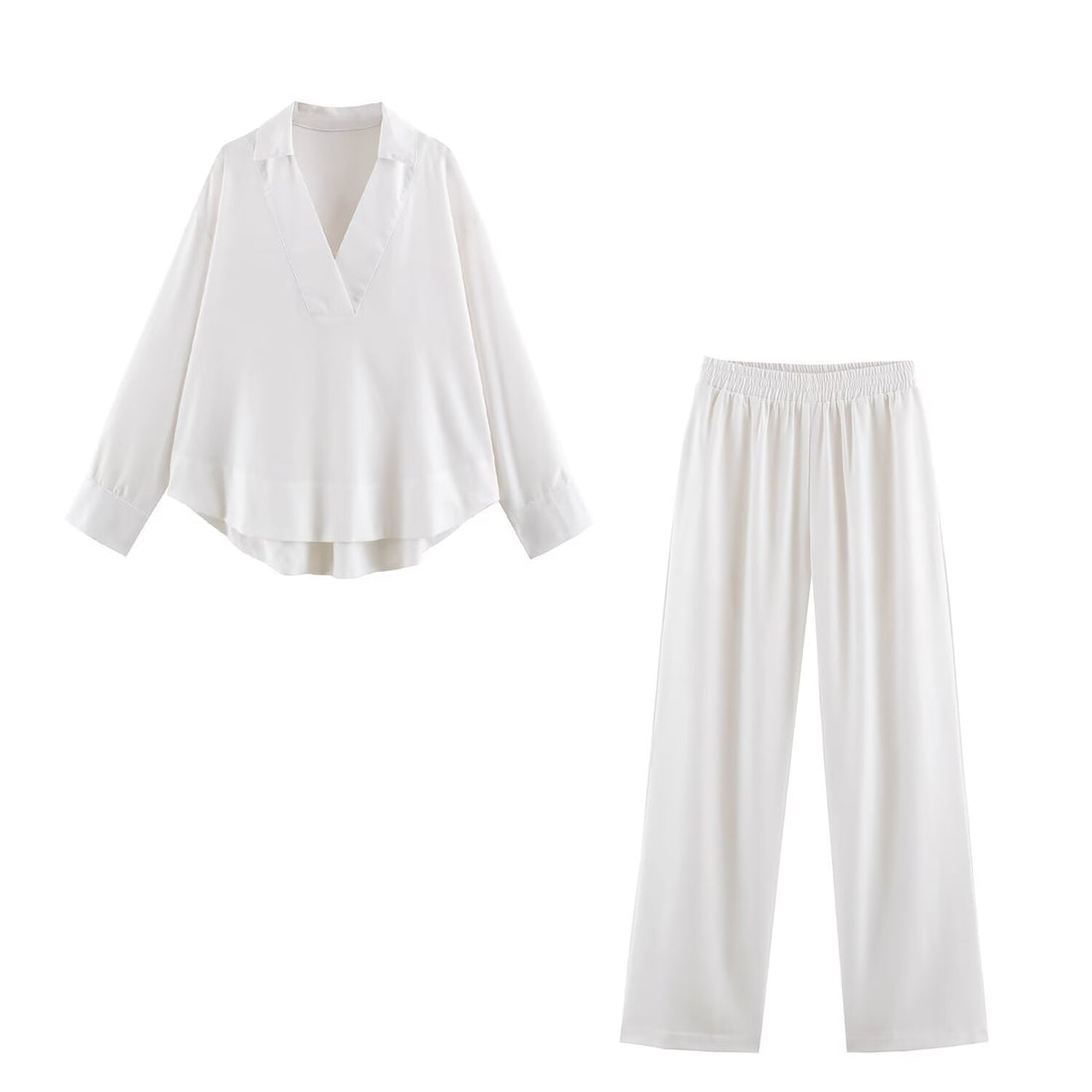 Damen Oversize Leinen-Mix Bluse mit tiefem V-Ausschnitt und Hemdkragen Echo Archiv