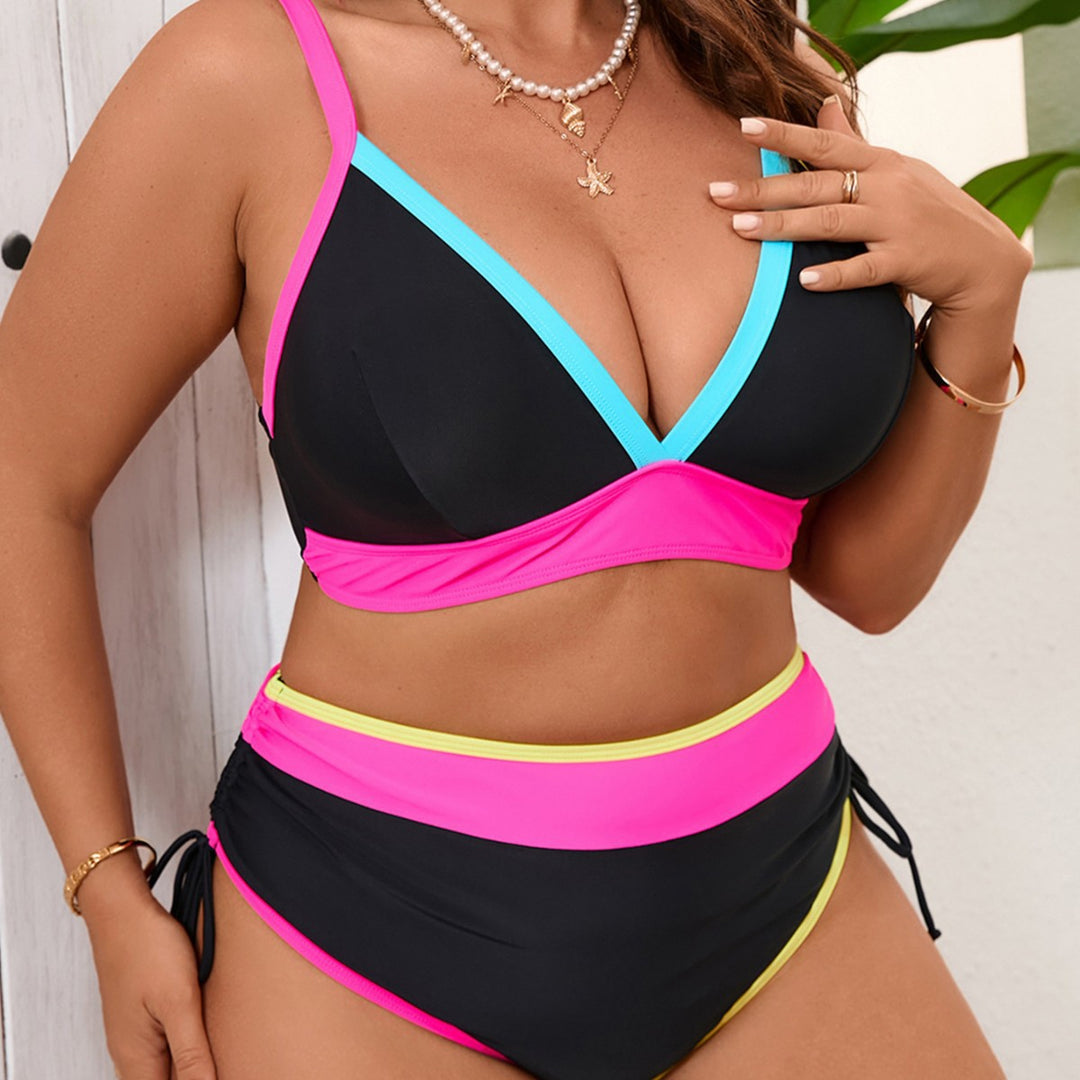 Damen Sportliches Bikini-Set mit hoch taillierten Höschen und modischem Farbkontrast Echo Archiv