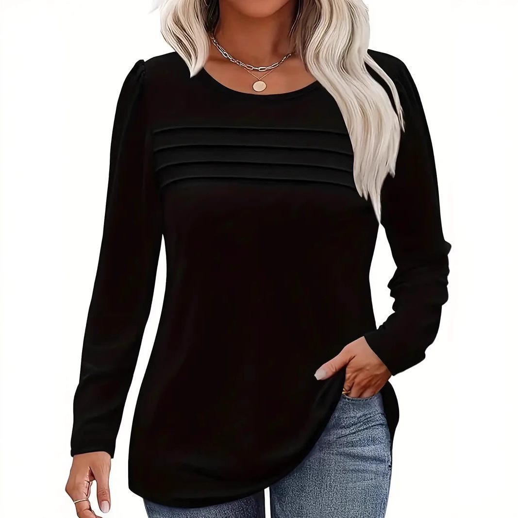 Damen Feines Langarmshirt mit Rundhalsausschnitt, dekorativen Kellerfalten und leicht taillierter A‑Linie Echo Archiv