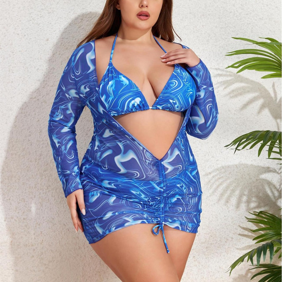Damen Modischer Badeanzug mit Langarm und Wickeldetail Echo Archiv