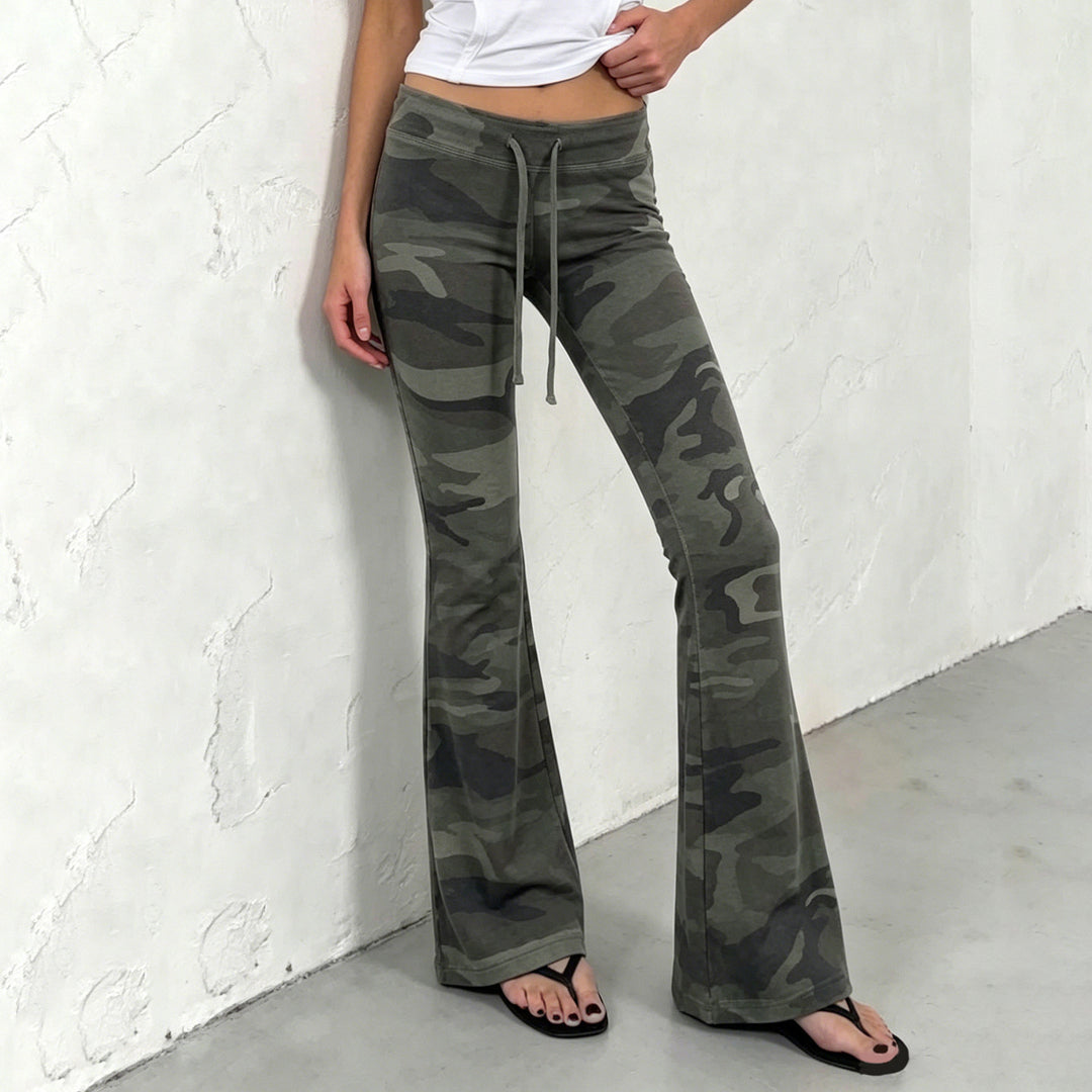 Damen Weiche Schlaghose im Camouflage-Muster mit Tunnelzug und hoher Taille Echo Archiv