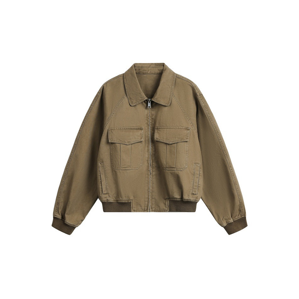 Damen Kurz geschnittene Boxy-Blousonjacke aus Baumwollmix mit Pattentaschen und durchgehendem Reißverschluss Echoarchiv