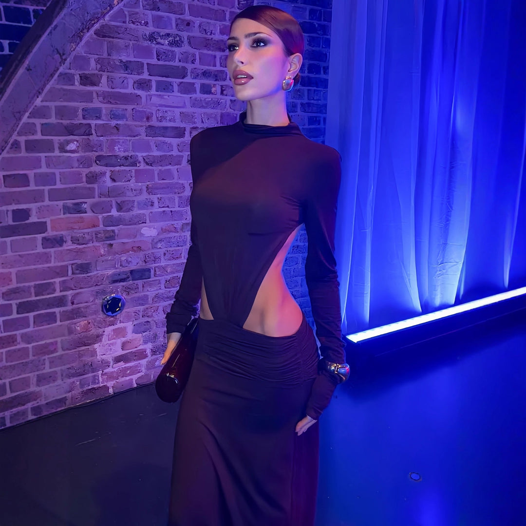 Damen Elegantes Wickelkleid mit langen Ärmeln und Raffungen Echo Archiv