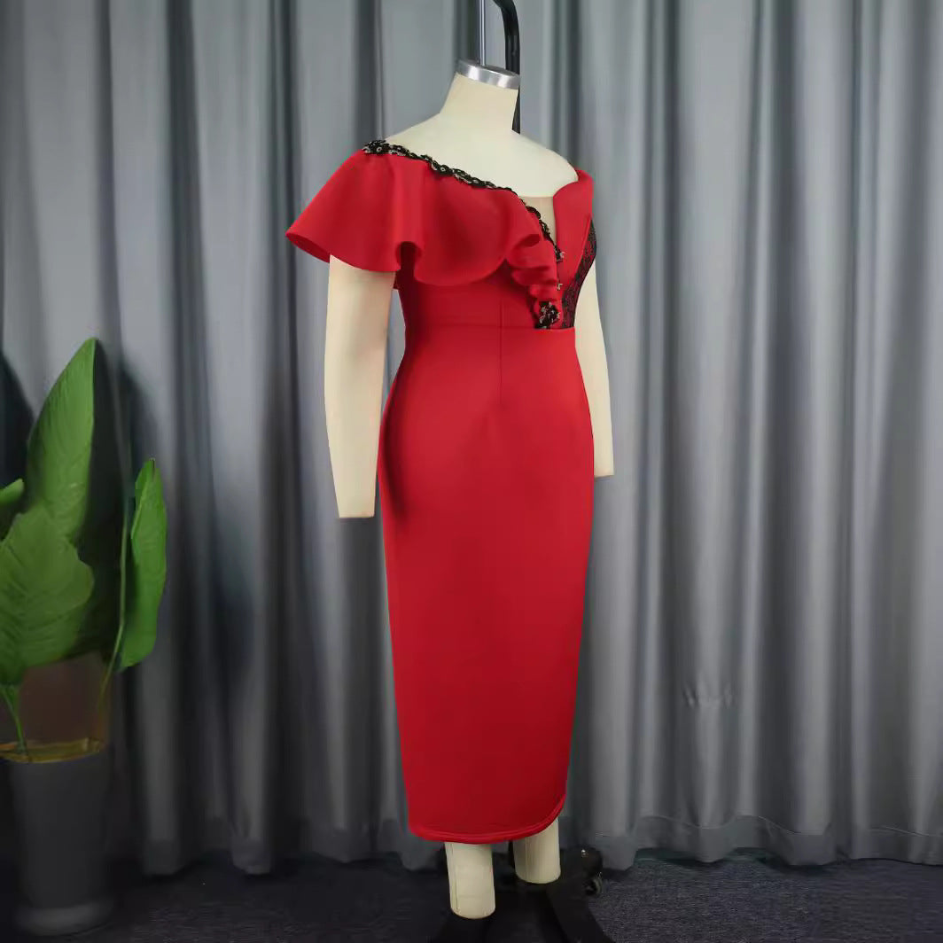 Damen Elegantes Figurbetontes Kleid mit asymmetrischem Design und Rüschendetails Echo Archiv