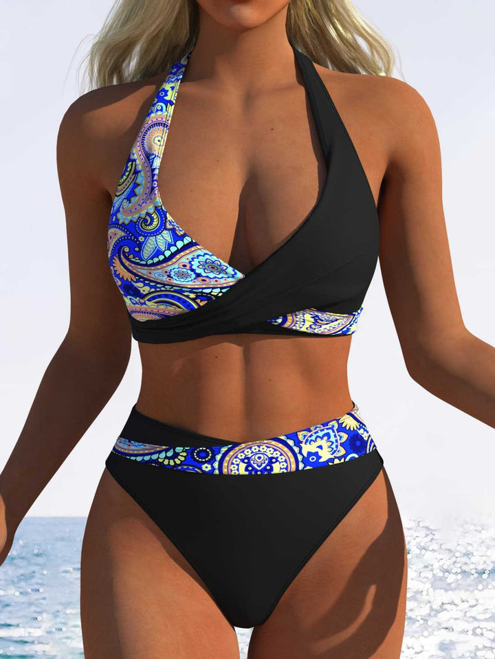 Damen Hoch geschnittenes Bikini-Set mit modischem Wickeloberteil und elastischem Bund Echo Archiv