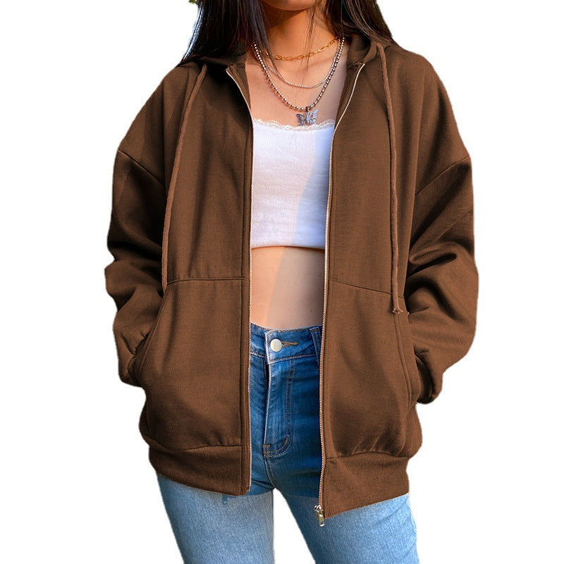 Damen nan legerer Kapuzen-Zipper mit Oversize-Passform, Kängurutaschen und durchgehendem Reißverschluss Echo Archiv