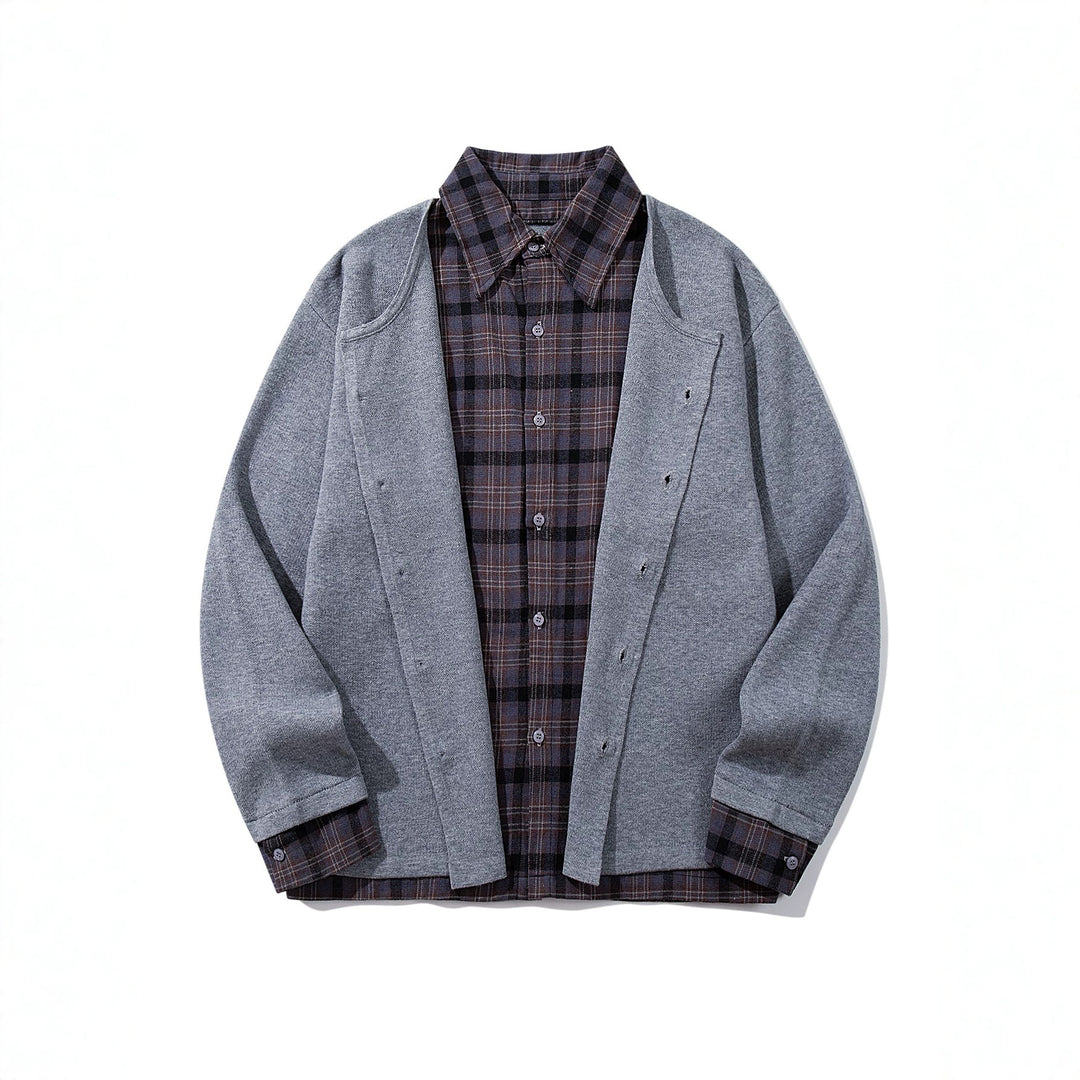 Herren Karierter Flanellhemd-Layer mit offenem Strickcardigan Echoarchiv