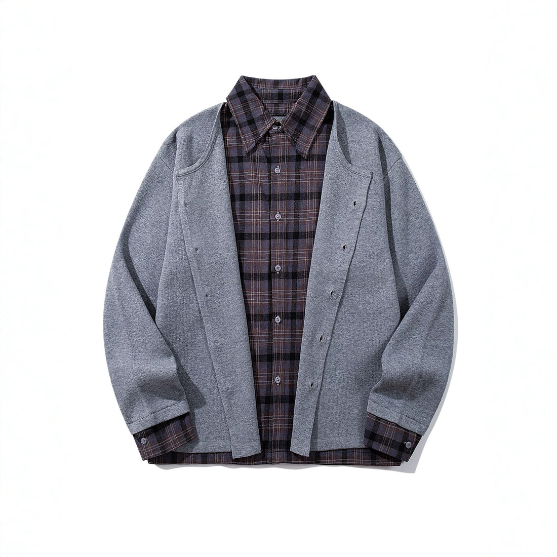 Herren Karierter Flanellhemd-Layer mit offenem Strickcardigan Echoarchiv