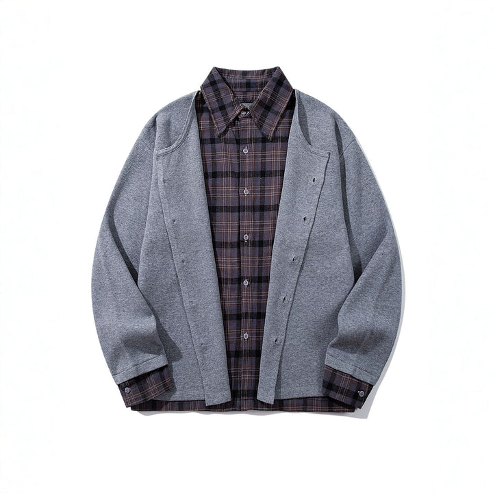 Herren Karierter Flanellhemd-Layer mit offenem Strickcardigan Echoarchiv