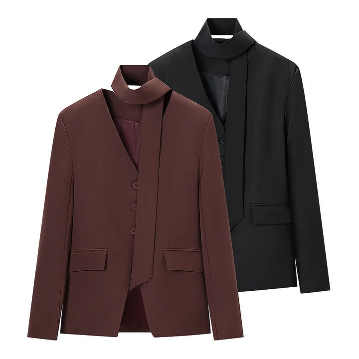Damen taillierter Blazer mit Schalkragen-Schleife und V-Ausschnitt – Valéne