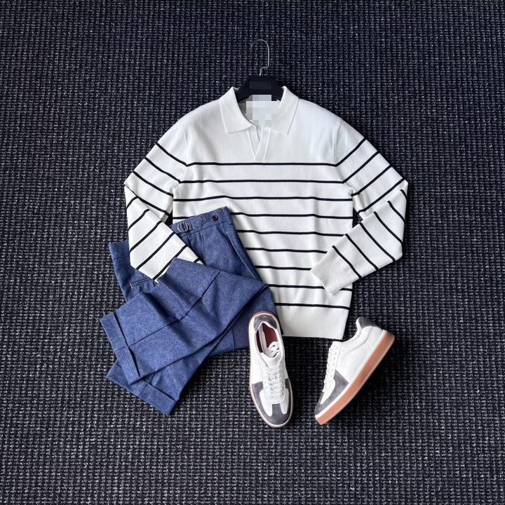 Stilvolles gestricktes Sweatshirt für Herren mit V-Ausschnitt und Streifen Echo Archive