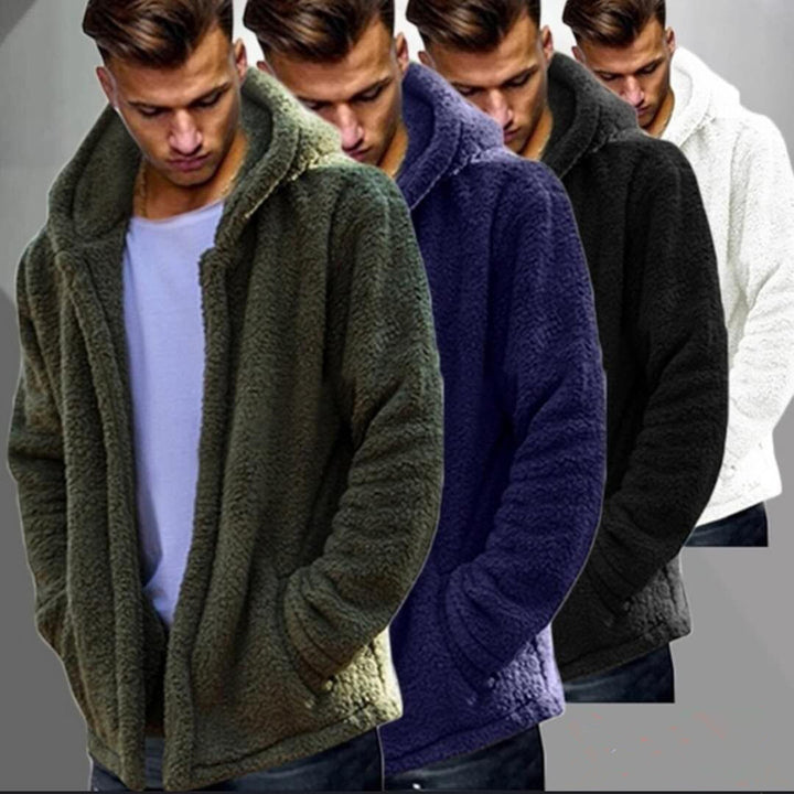 Herren kuschelige Fleecejacke mit praktischer Kapuze und Knopfverschluss Echoarchiv