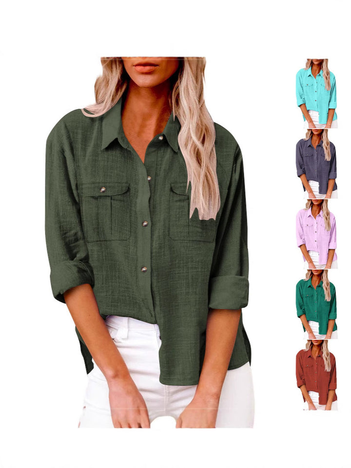 Damen Leichte Oversize-Hemdbluse aus Baumwollmischung mit Brusttaschen – Élovi