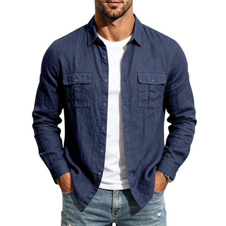Herren Leinenhemd mit Brusttaschen und lässigem Overshirt Echoarchiv