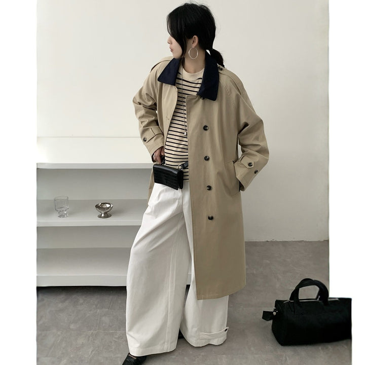 Damen Langer Wasserabweisender Trenchcoat mit Rückencape und Stehkragen Echoarchiv
