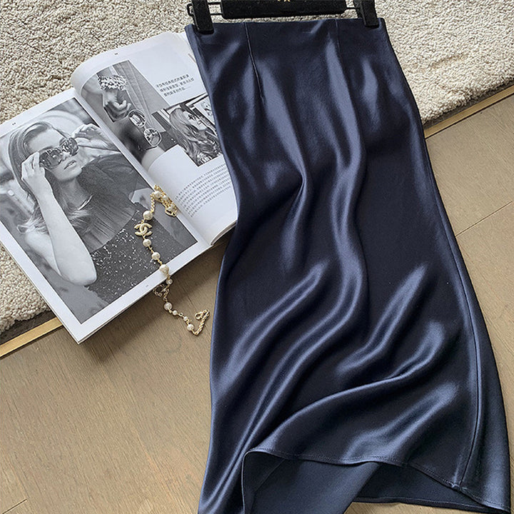 Damen Eleganter Satin Midi-Rock Echoarchiv