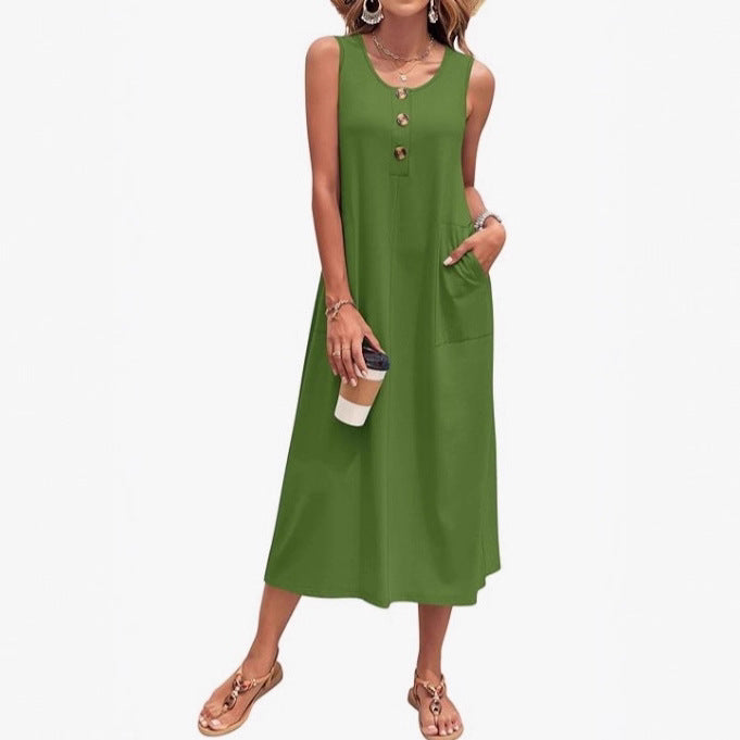 Damen Lässiges Midikleid mit Taschen und Knopfdetails Echo Archiv