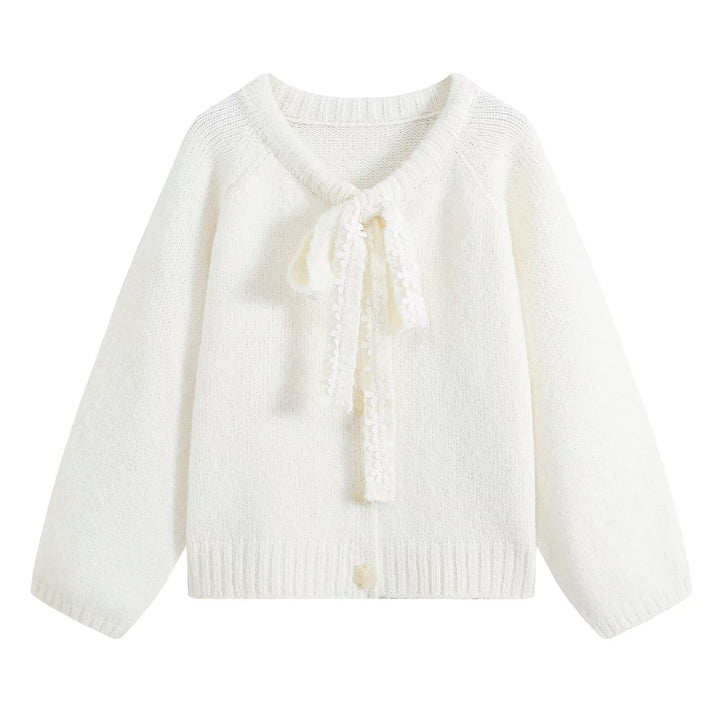 Damen Flauschige Strickjacke mit Spitzenband-Bindung Echo Archiv