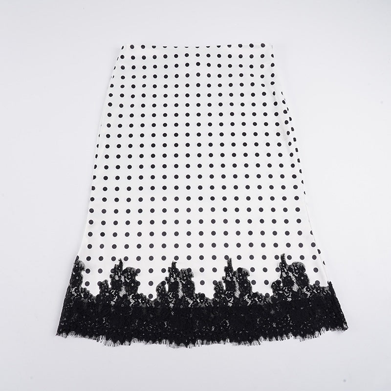 Damen Taillierter A‑Linien Midirock mit Polka‑Dot Print und Spitzenbordüre Echo Archiv