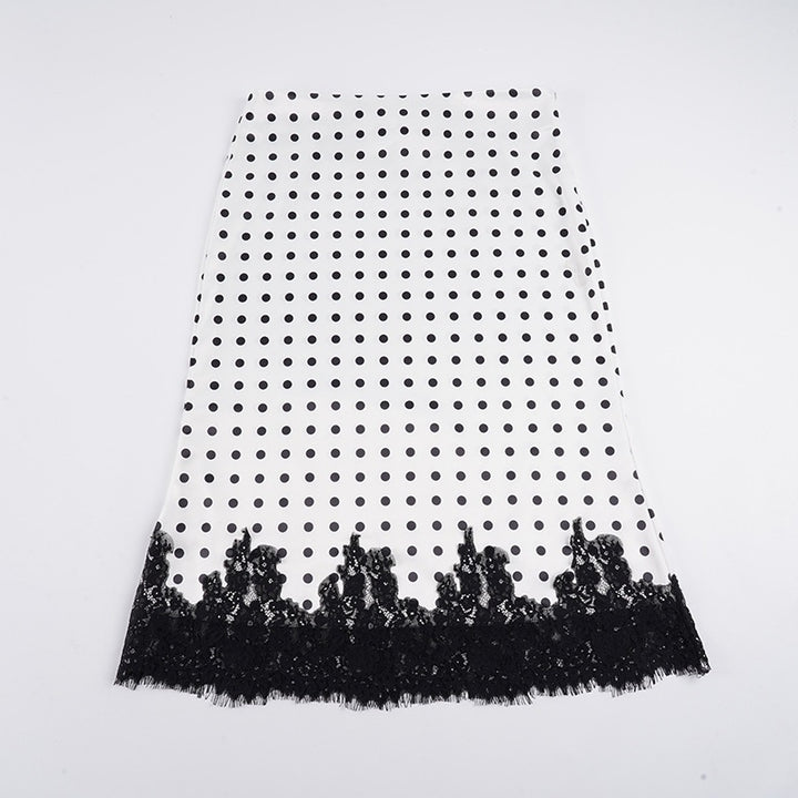 Damen Taillierter A‑Linien Midirock mit Polka‑Dot Print und Spitzenbordüre Echo Archiv