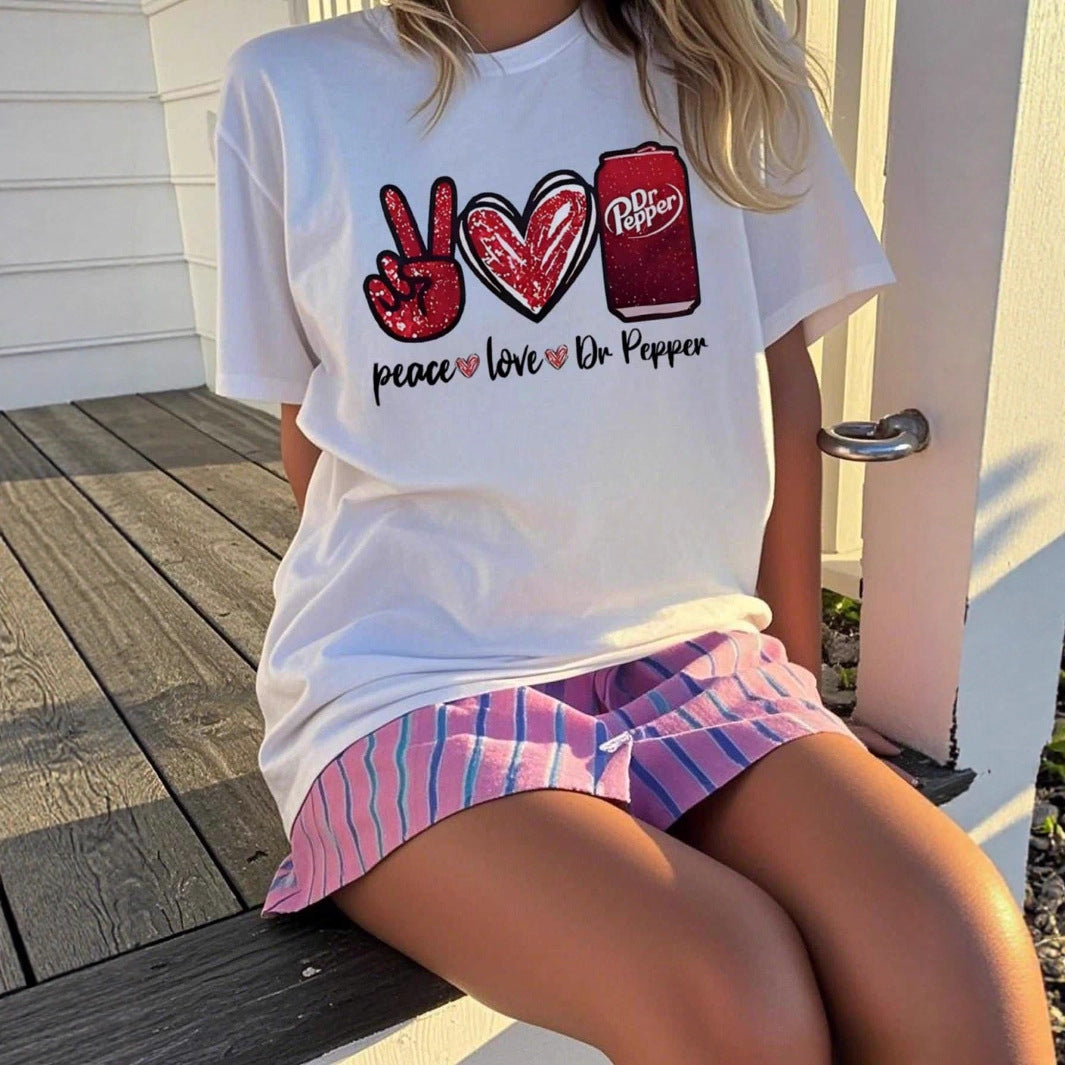 Damen T-Shirt mit kreativem Peace & Love Grafikdesign Echo Archiv