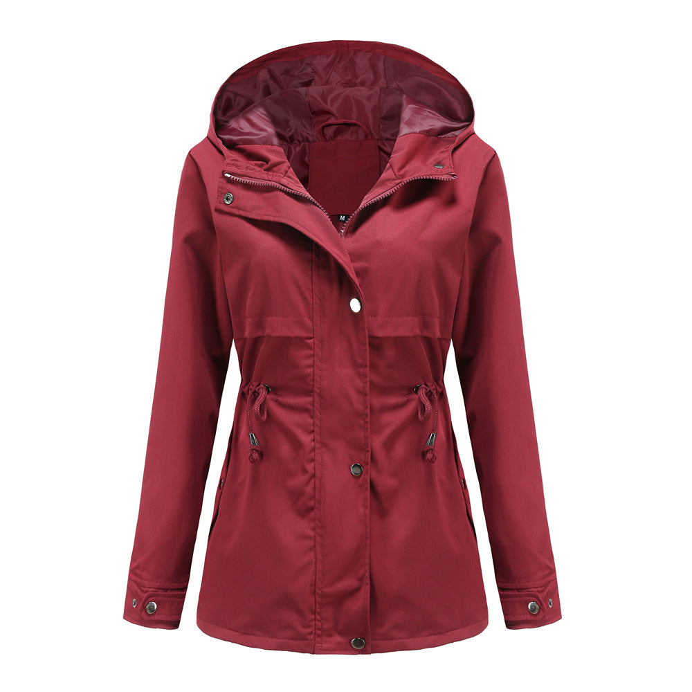 Damen nan atmungsaktive Übergangsjacke mit Kapuze, Taillenzug und verdeckter Druckknopfleiste Echo Archiv