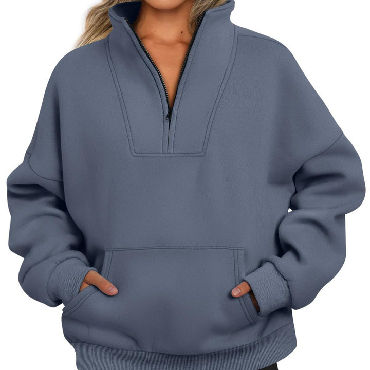 Damen nan oversized Halbzip-Hoodie mit hohem Stehkragen, Kängurutasche und gerippten Bündchen Echo Archiv