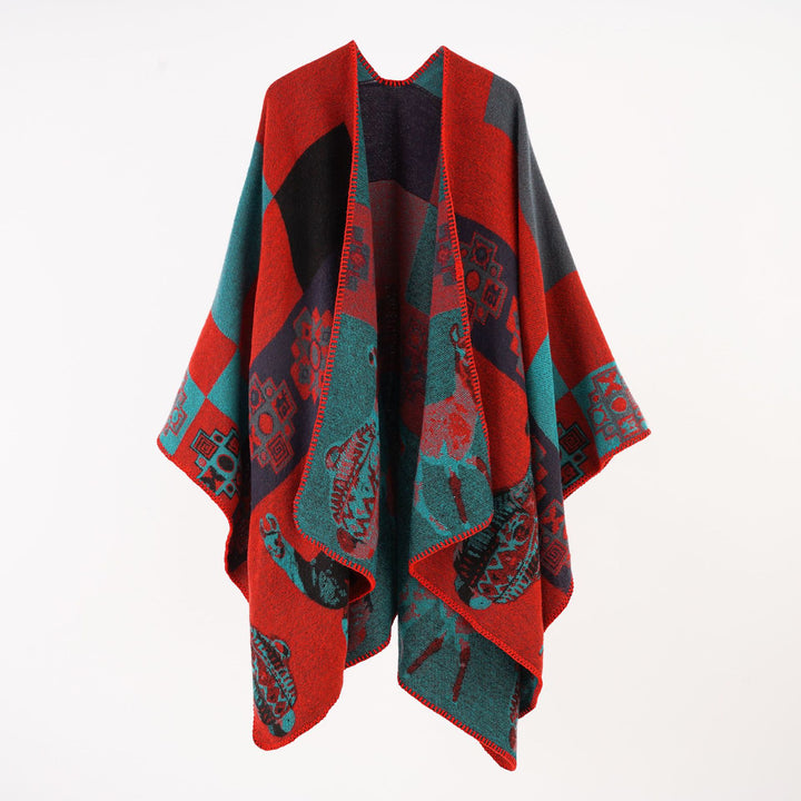Damen Oversize-Jacquard-Capeponcho mit ornamentaler Webstruktur Echo Archiv