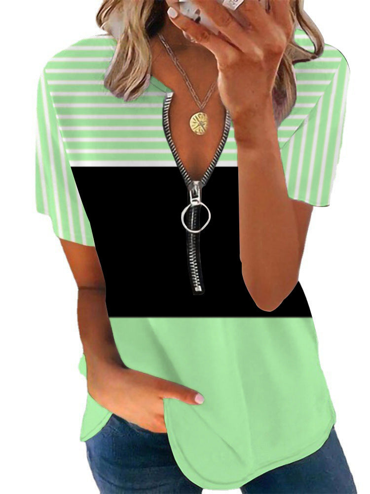 Damen T-Shirt mit Reißverschluss und Musterdetails Echo Archiv