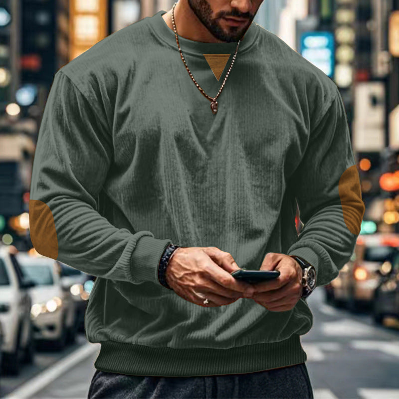 Herren gemütlicher Rundhals Pullover mit Ellbogenpatches Echoarchiv