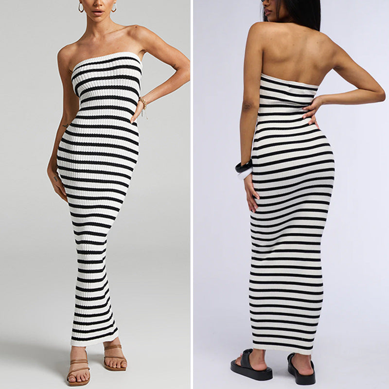 Damen Maxikleid mit Rippstrick und schulterfreiem Design Echo Archiv