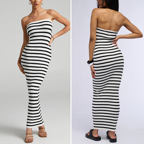 Damen Maxikleid mit Rippstrick und schulterfreiem Design Echo Archiv