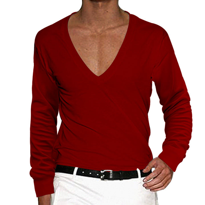 Herren lässiges V-Ausschnitt Langarmshirt Echoarchiv