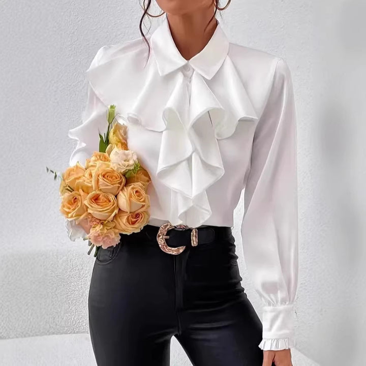 Damen Elegante Rüschenbluse mit Volants, Hemdkragen und Manschetten – Élovi