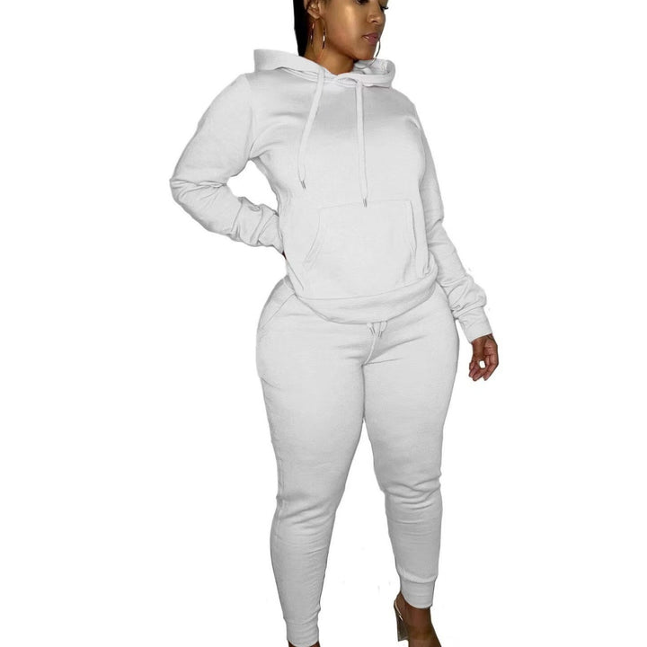 Damen tailliertes Hoodie- und Jogginghose-Set mit Kängurutasche, hohem Komfortbund und gerippten Knöchelbündchen – Auréline