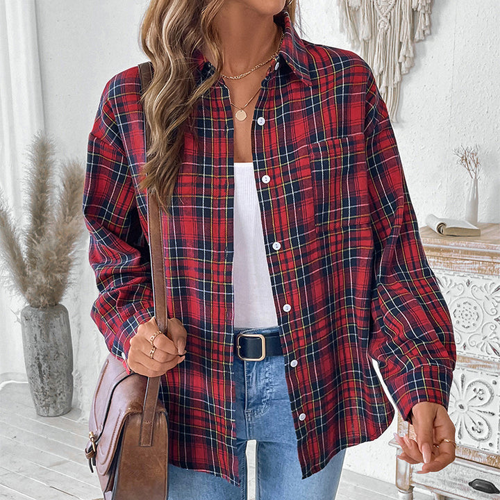 Damen Oversize-Karo-Hemdbluse aus weichem Flanell mit Brusttasche und verlängertem Rückenteil Echoarchiv