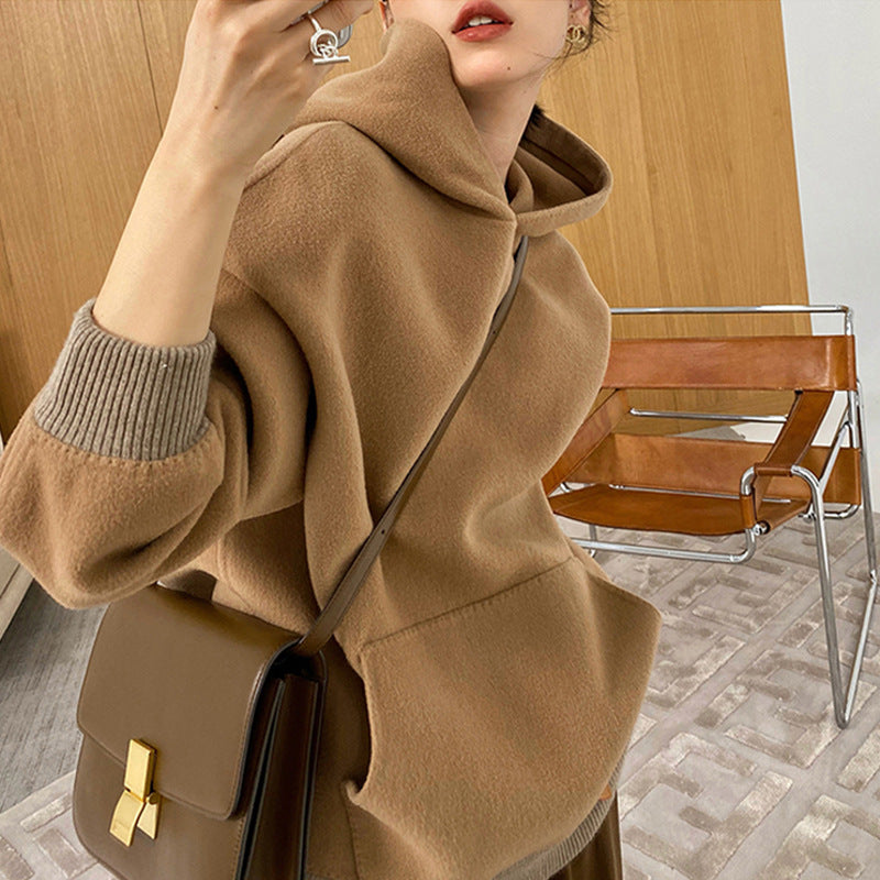 Damen Oversized Sweatjacke mit Kapuze und modernem Houndstooth-Muster Echoarchiv