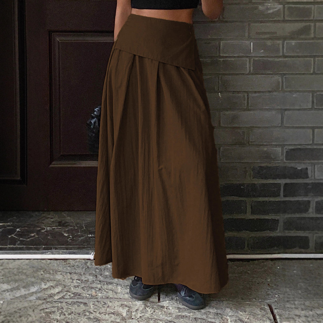 Damen Maxirock mit hoher Taille, Wickelbund und voluminösem Faltenfall – Valéora