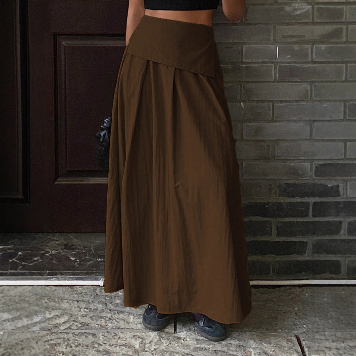 Damen Maxirock mit hoher Taille, Wickelbund und voluminösem Faltenfall – Valéora