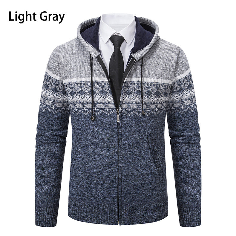 Herren stilvolle Strickjacke mit Kapuze und Norweger-Muster Echoarchiv