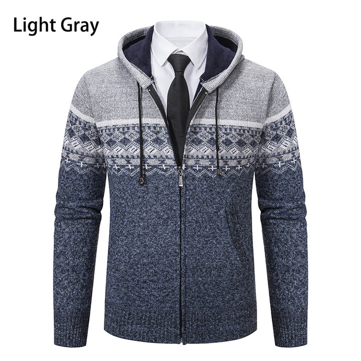 Herren stilvolle Strickjacke mit Kapuze und Norweger-Muster Echoarchiv