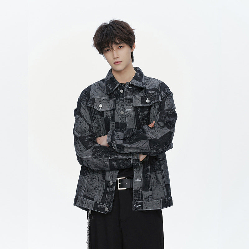 Herren Oversized Jeansjacke im Urban-Style mit grafischem Druck Echoarchiv