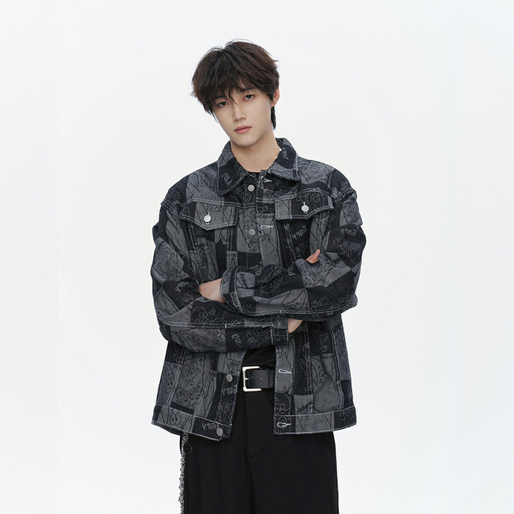 Herren Oversized Jeansjacke im Urban-Style mit grafischem Druck Echoarchiv