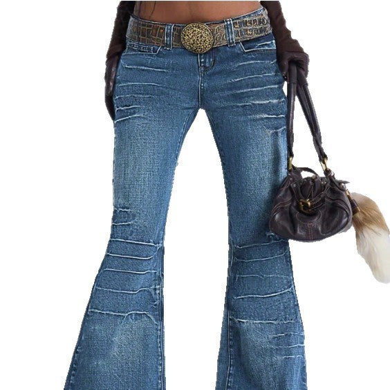 Damen Hochtaillierte Vintage-Flared-Jeans im Siebziger-Stil mit horizontaler Rips-Optik und extra weitem Schlag Echo Archiv