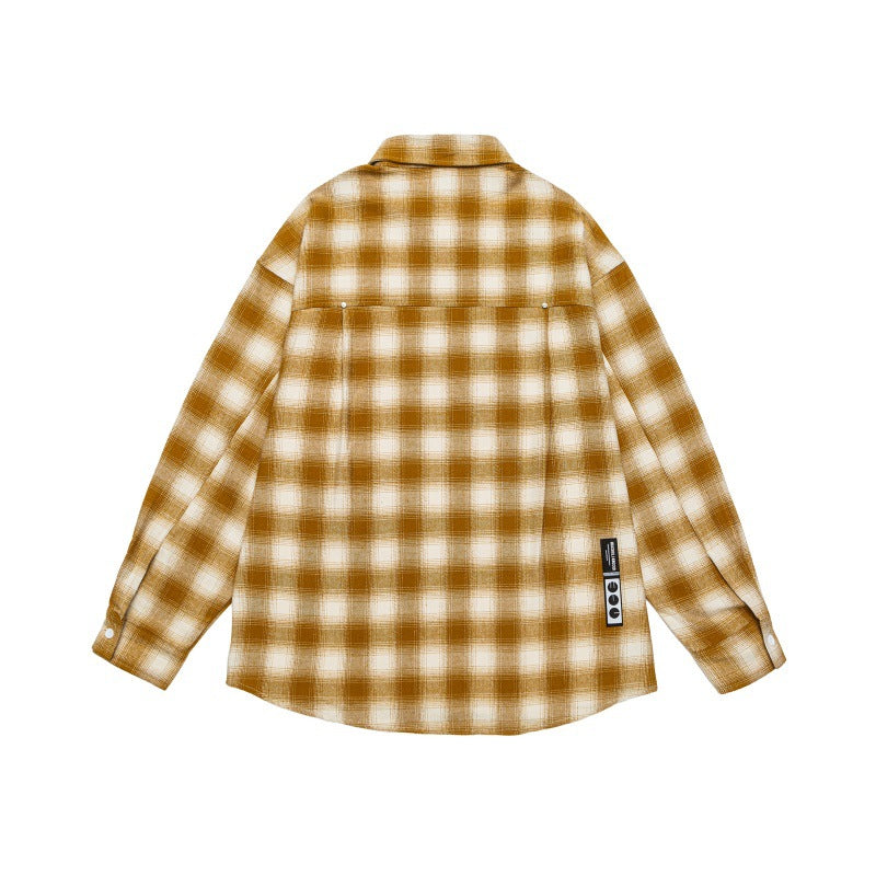 Herren Lässiges Karomuster-Flanellhemd im Oversized-Worker-Stil mit Brustpattentasche und abgerundetem Saum Echoarchiv