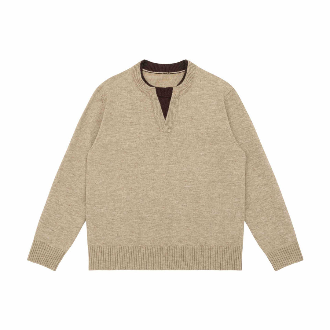 Unisex Grobgestrickter Pullover mit V-Notch Ausschnitt und kontrastierter Innenblende Echoarchiv