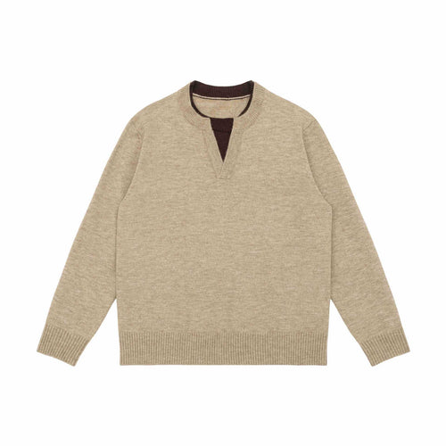 Unisex Grobgestrickter Pullover mit V-Notch Ausschnitt und kontrastierter Innenblende Echoarchiv