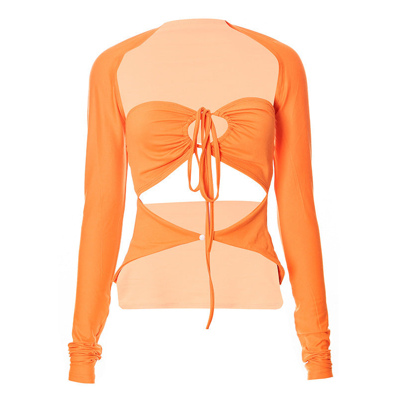 Damen Langarm-Trägershirt mit kreativem Cut-out und eleganter Wickeloptik Echo Archiv
